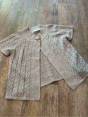 Y2K Grey Cable Knit Short Sleeve Cardigan Top with Button Detail Size Small